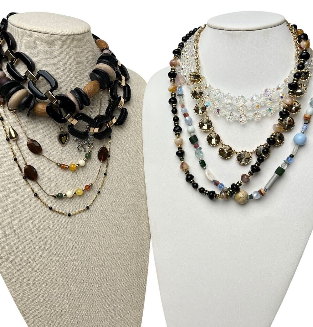 Lot Of 10 Necklaces Costume Jewelry Wear Craft Beads Pendants Brown Blue Vtg Now
